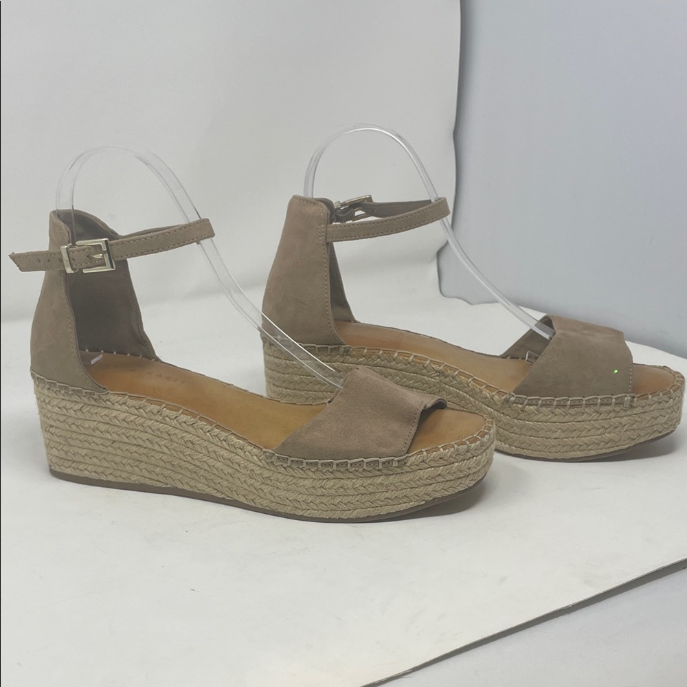 Kelly & Katie Tan Suede-Like Espadrille Wedged Sandals with Ankle Strap Size 9